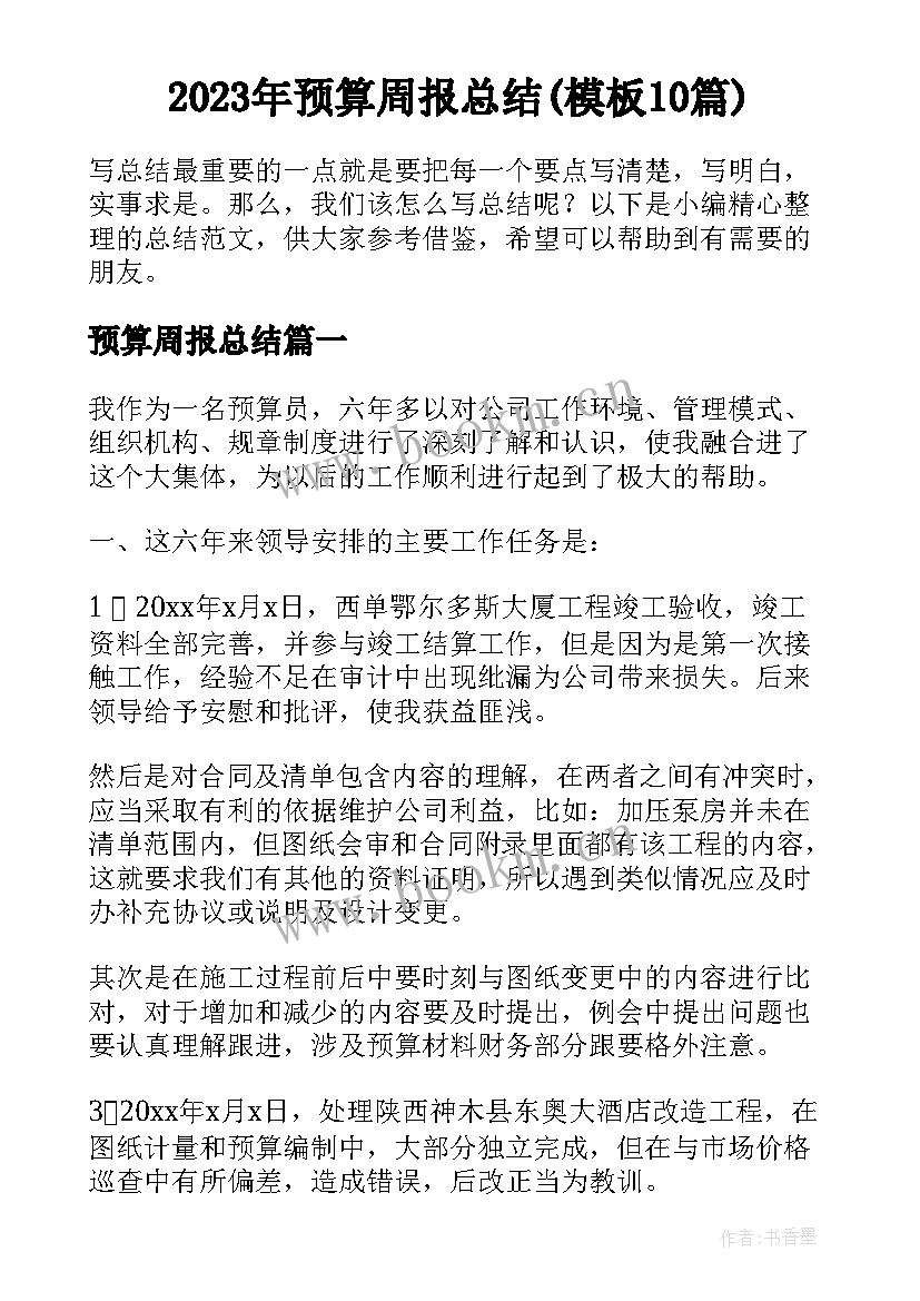 2023年预算周报总结(模板10篇)