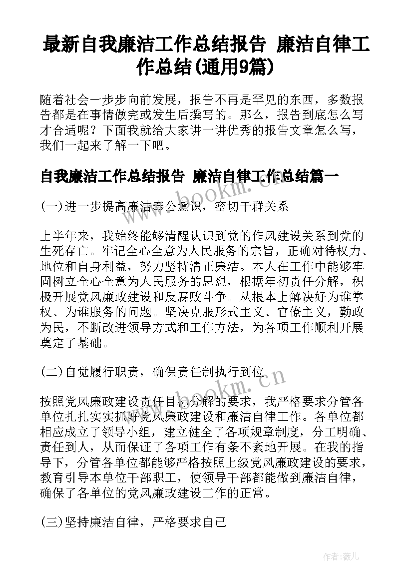 最新自我廉洁工作总结报告 廉洁自律工作总结(通用9篇)