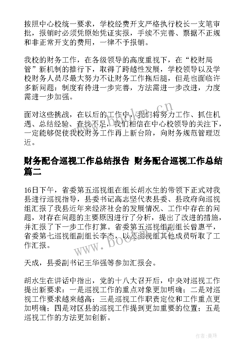 2023年财务配合巡视工作总结报告 财务配合巡视工作总结(优秀5篇)