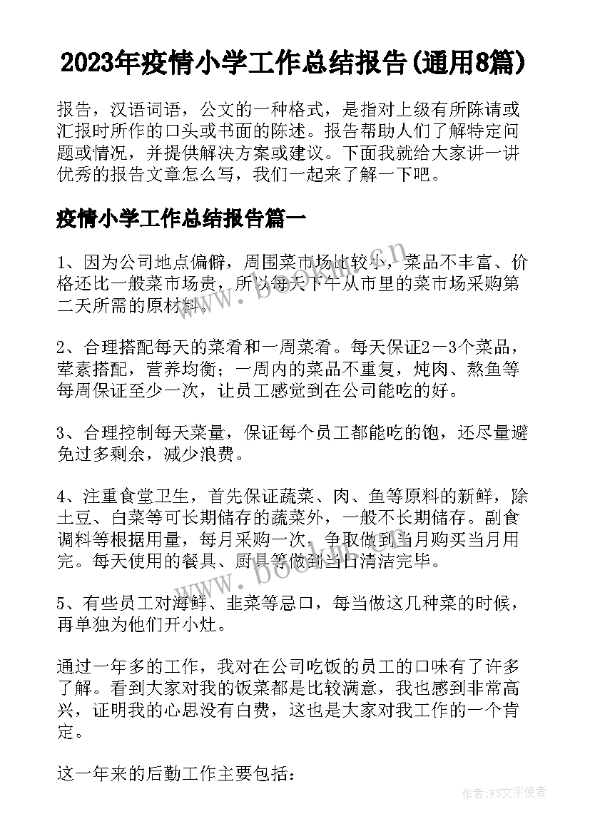 2023年疫情小学工作总结报告(通用8篇)