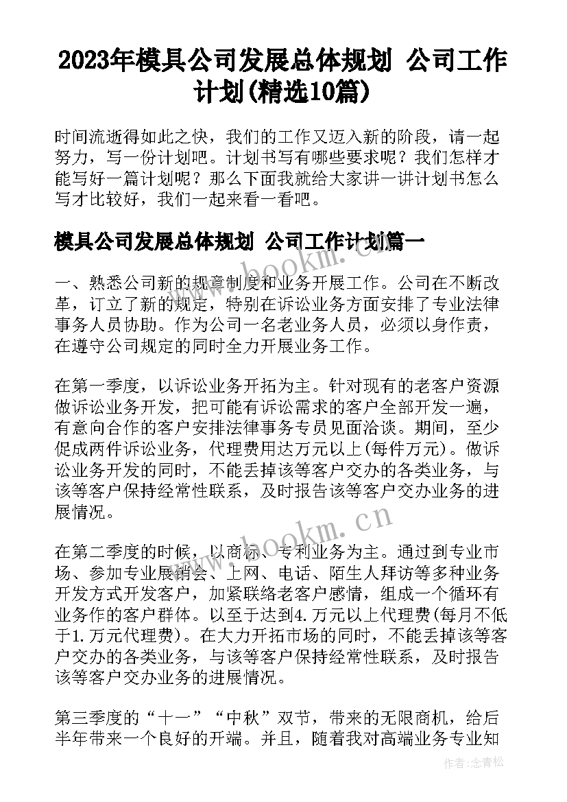 2023年模具公司发展总体规划 公司工作计划(精选10篇)