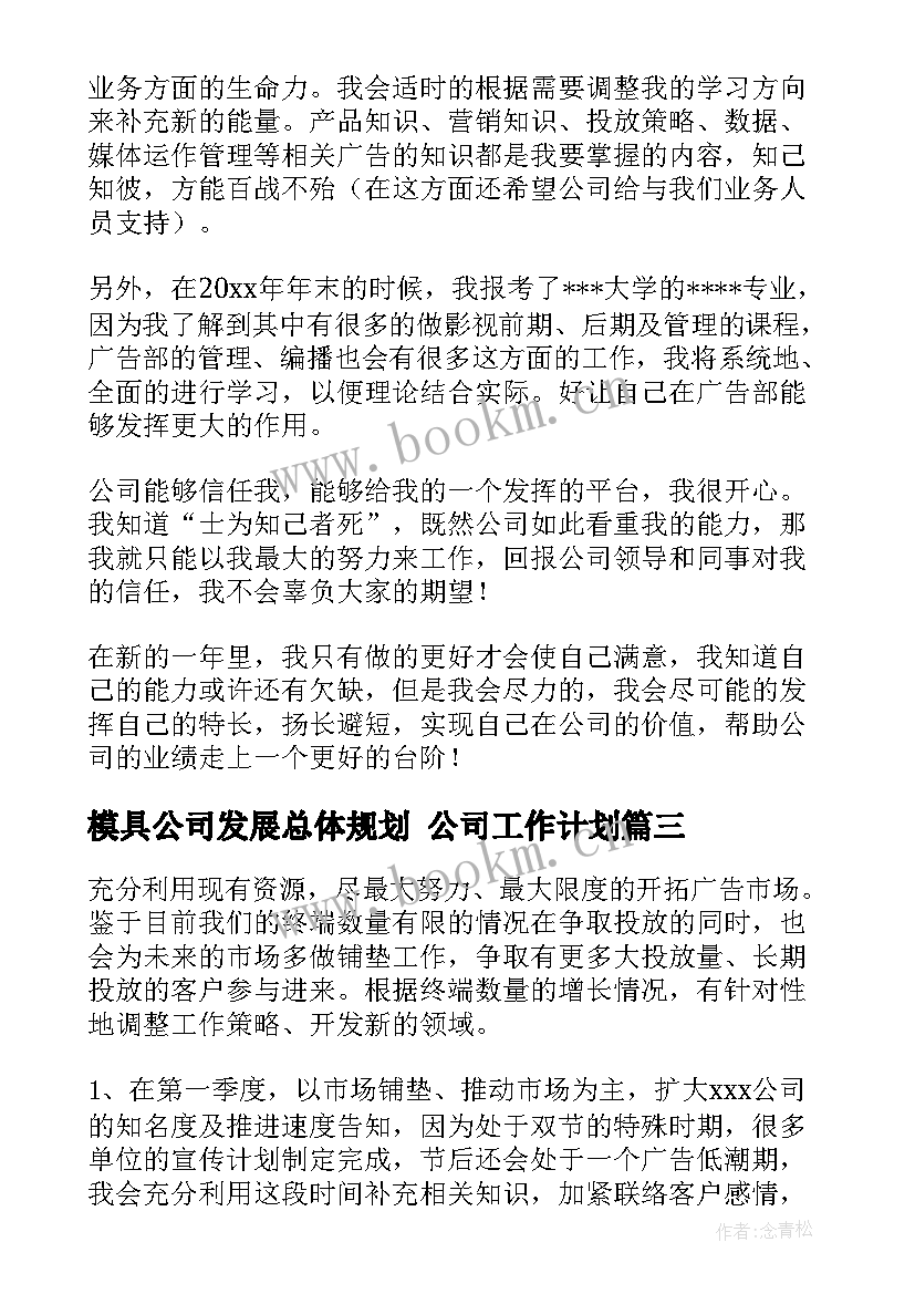 2023年模具公司发展总体规划 公司工作计划(精选10篇)