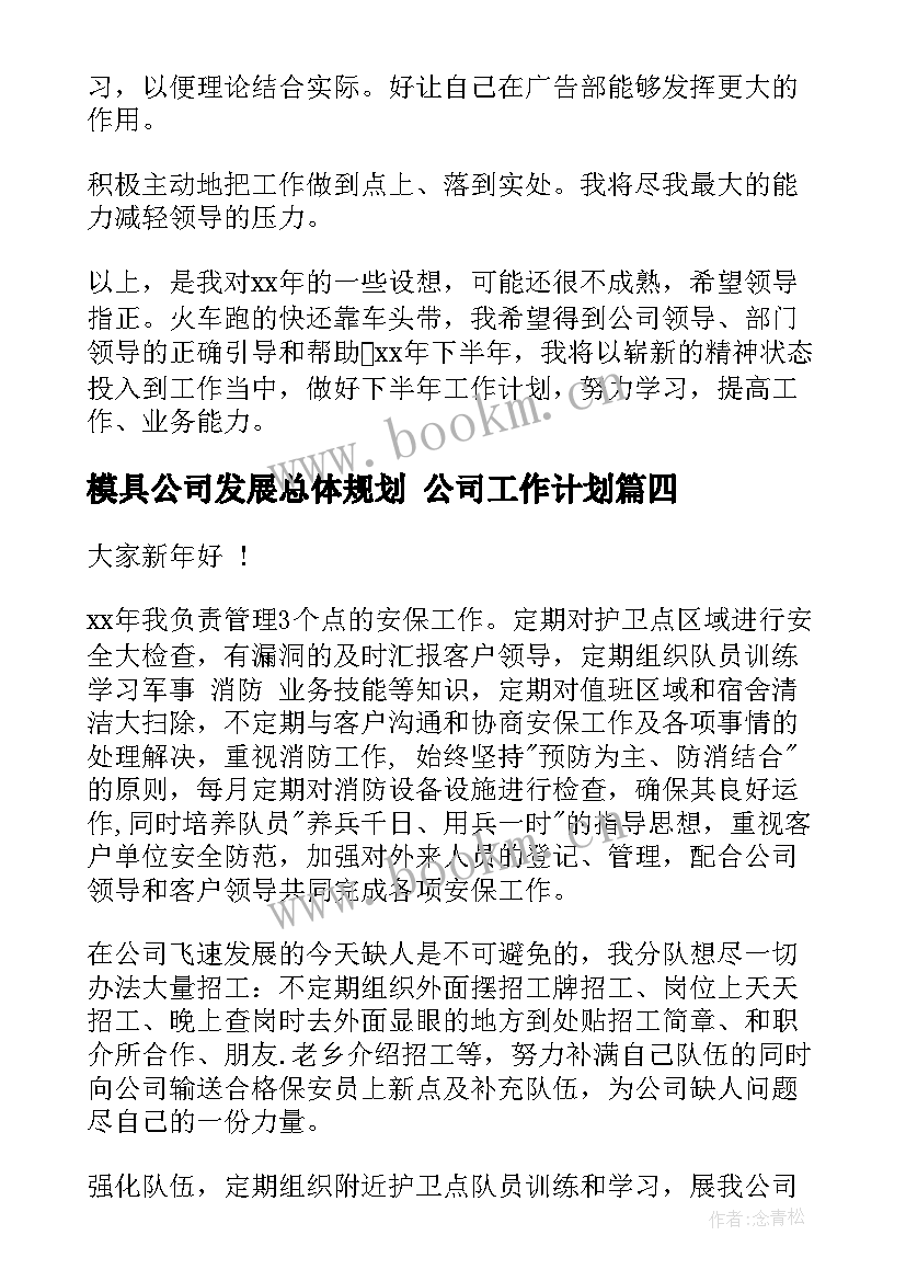 2023年模具公司发展总体规划 公司工作计划(精选10篇)