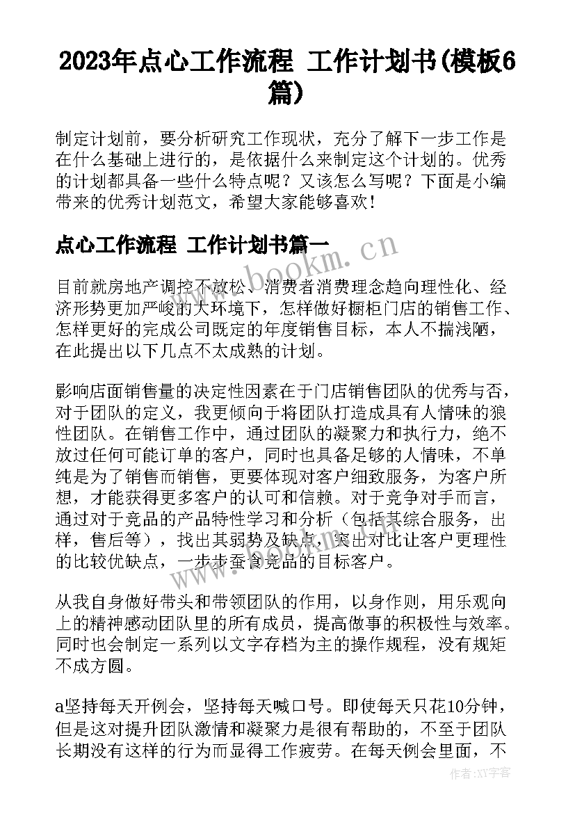 2023年点心工作流程 工作计划书(模板6篇)