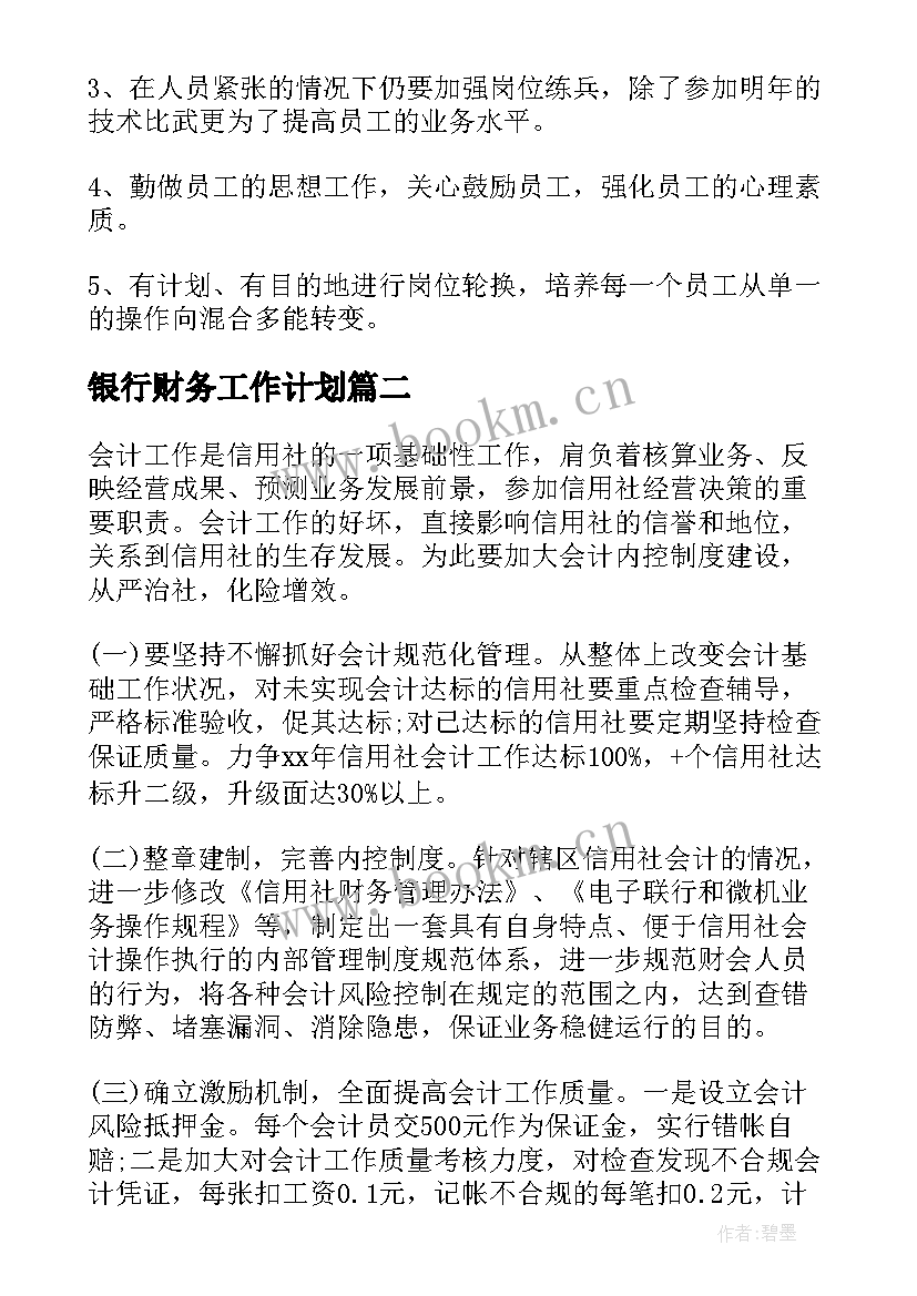 2023年银行财务工作计划(精选8篇)