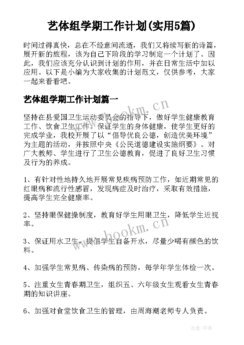 艺体组学期工作计划(实用5篇)