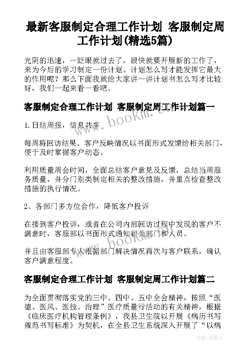 最新客服制定合理工作计划 客服制定周工作计划(精选5篇)