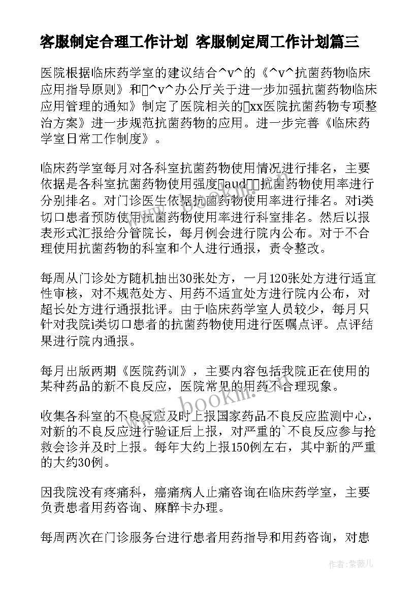 最新客服制定合理工作计划 客服制定周工作计划(精选5篇)