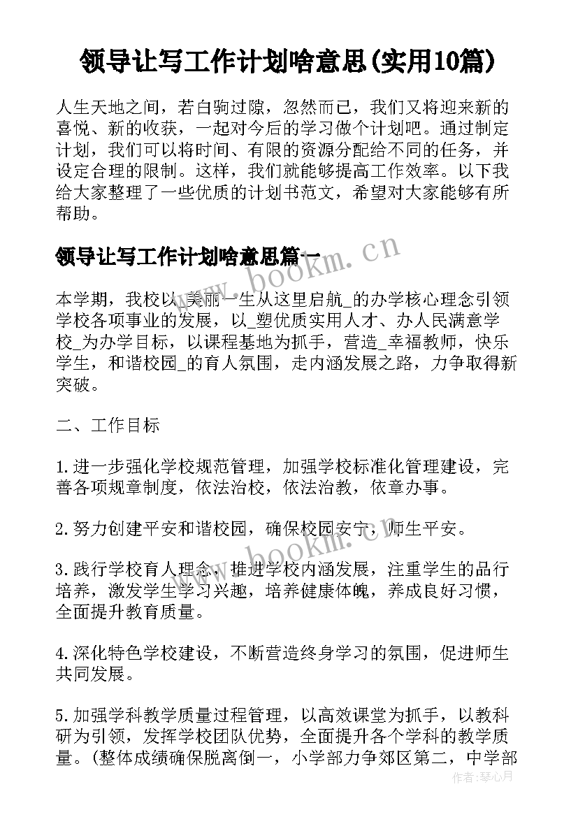 领导让写工作计划啥意思(实用10篇)