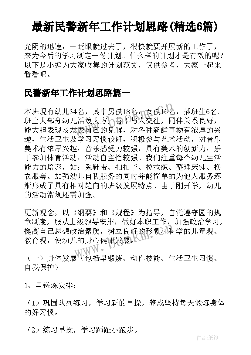 最新民警新年工作计划思路(精选6篇)