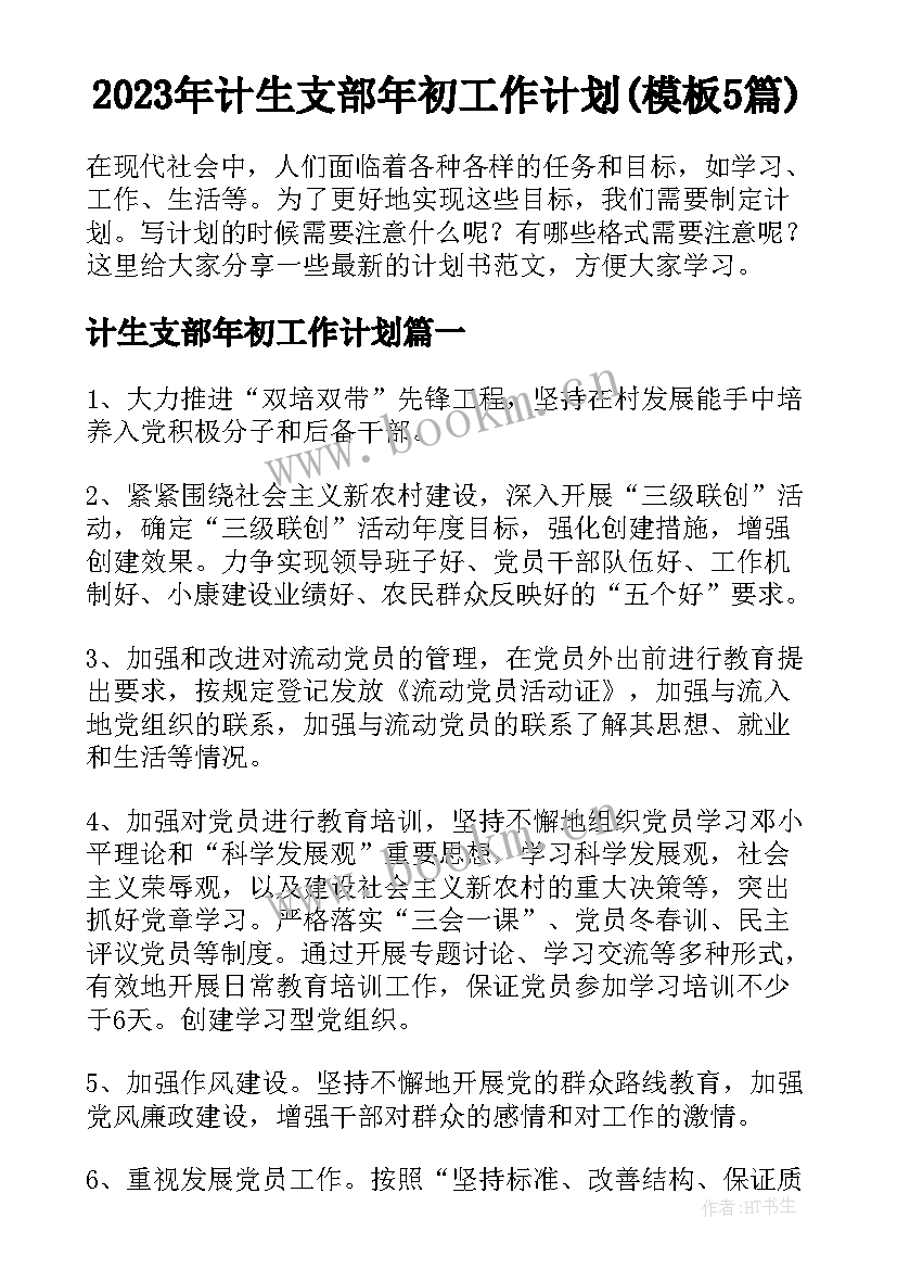 2023年计生支部年初工作计划(模板5篇)