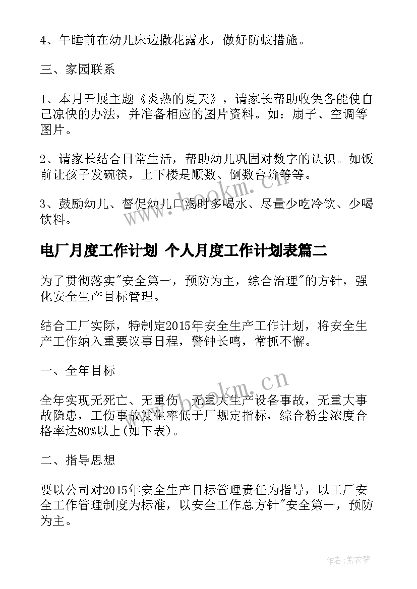 2023年电厂月度工作计划 个人月度工作计划表(优秀7篇)