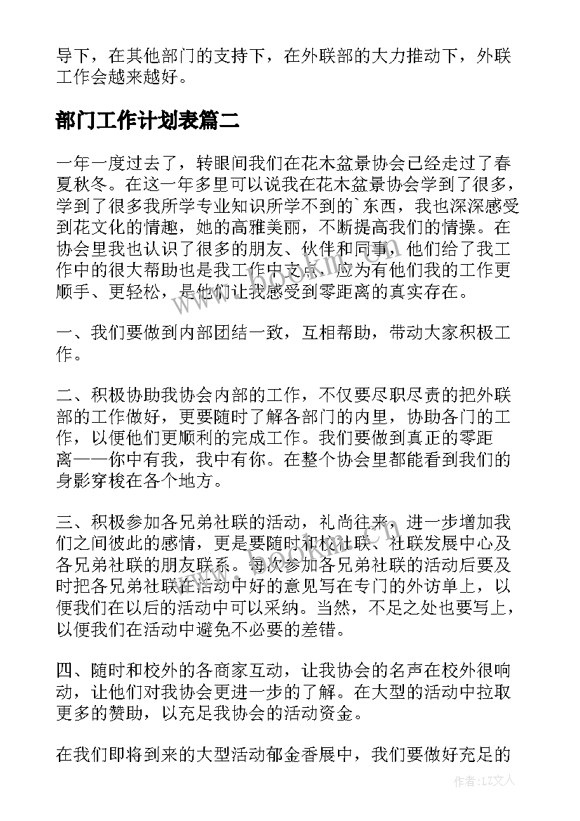 最新部门工作计划表(实用7篇)