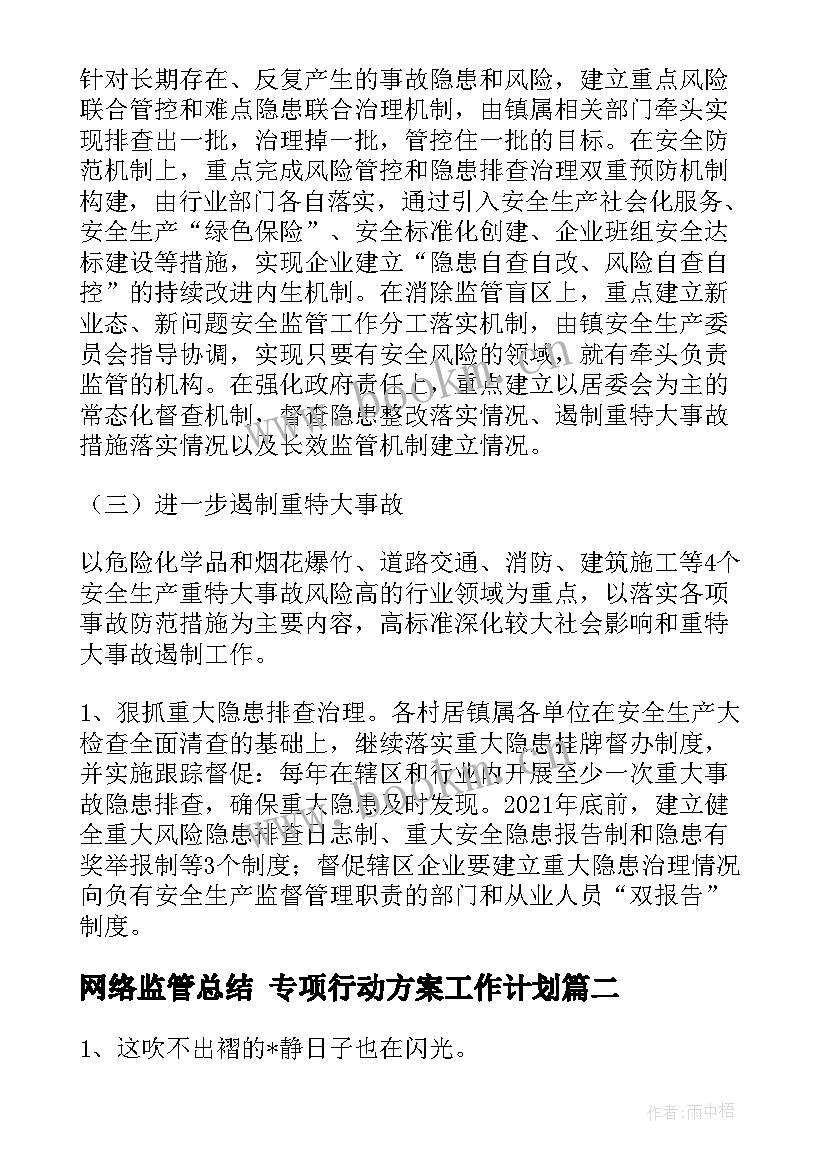 2023年网络监管总结 专项行动方案工作计划(精选6篇)