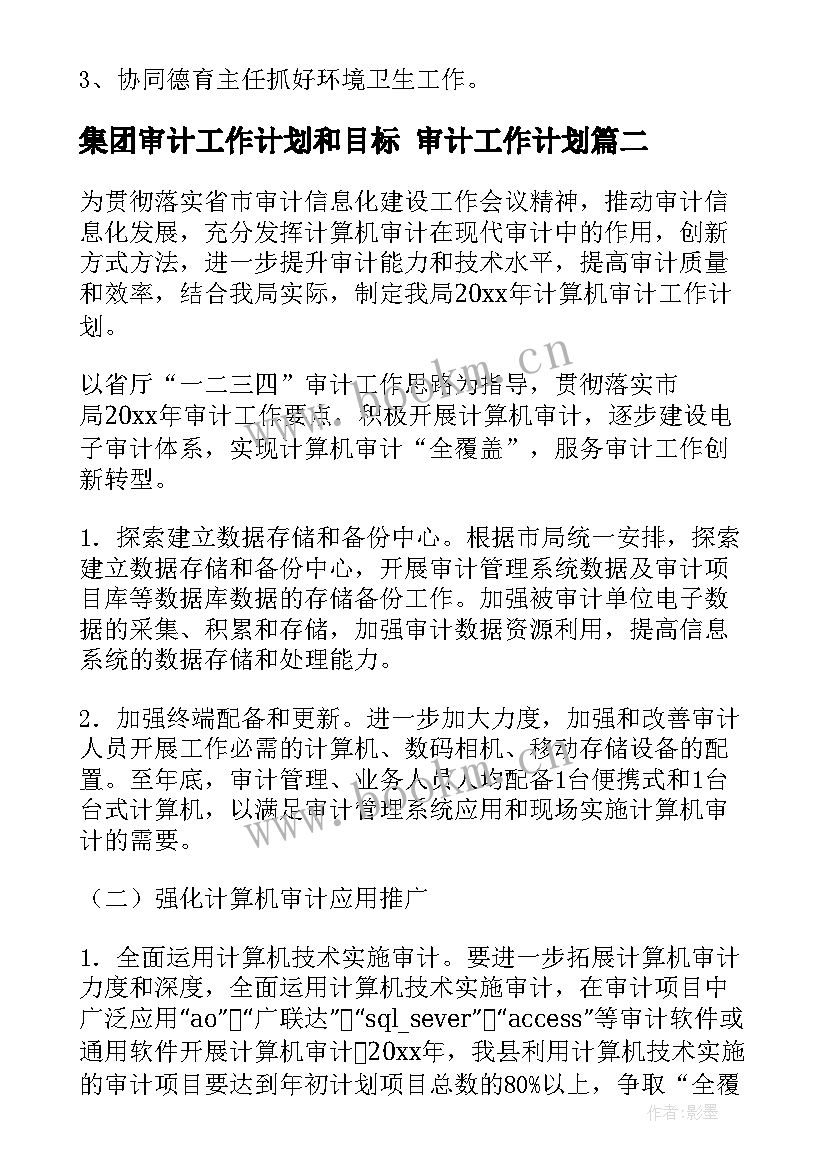 最新集团审计工作计划和目标 审计工作计划(模板6篇)