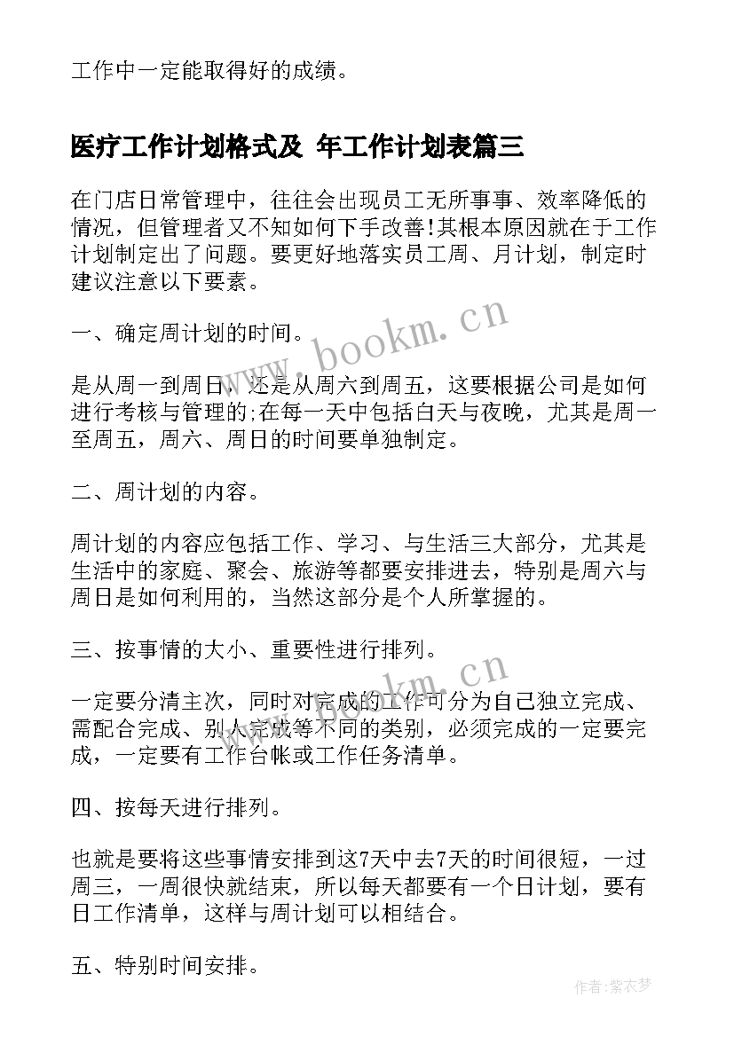 2023年医疗工作计划格式及 年工作计划表(优秀10篇)