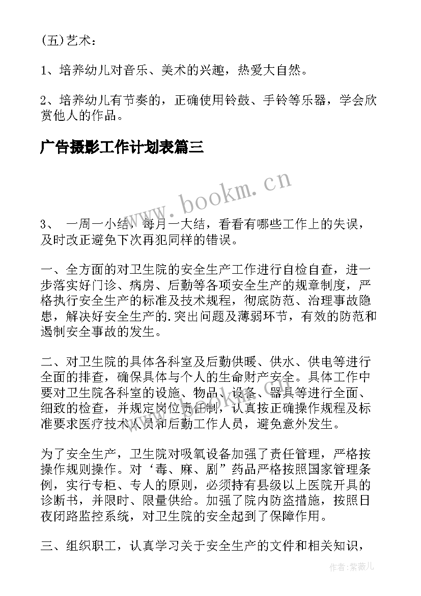 最新广告摄影工作计划表(大全5篇)