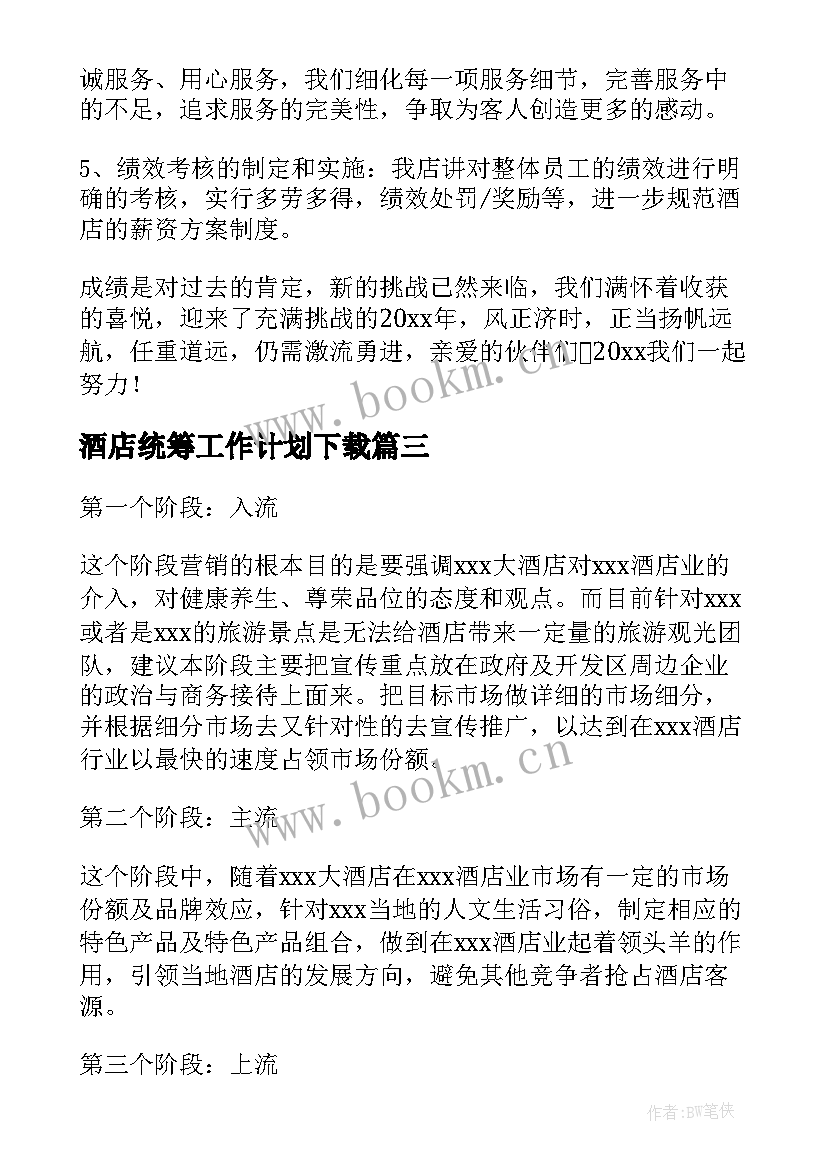 最新酒店统筹工作计划下载(优质5篇)