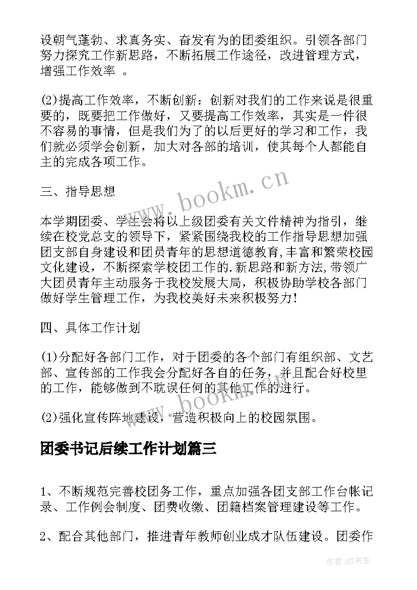 团委书记后续工作计划(实用5篇)