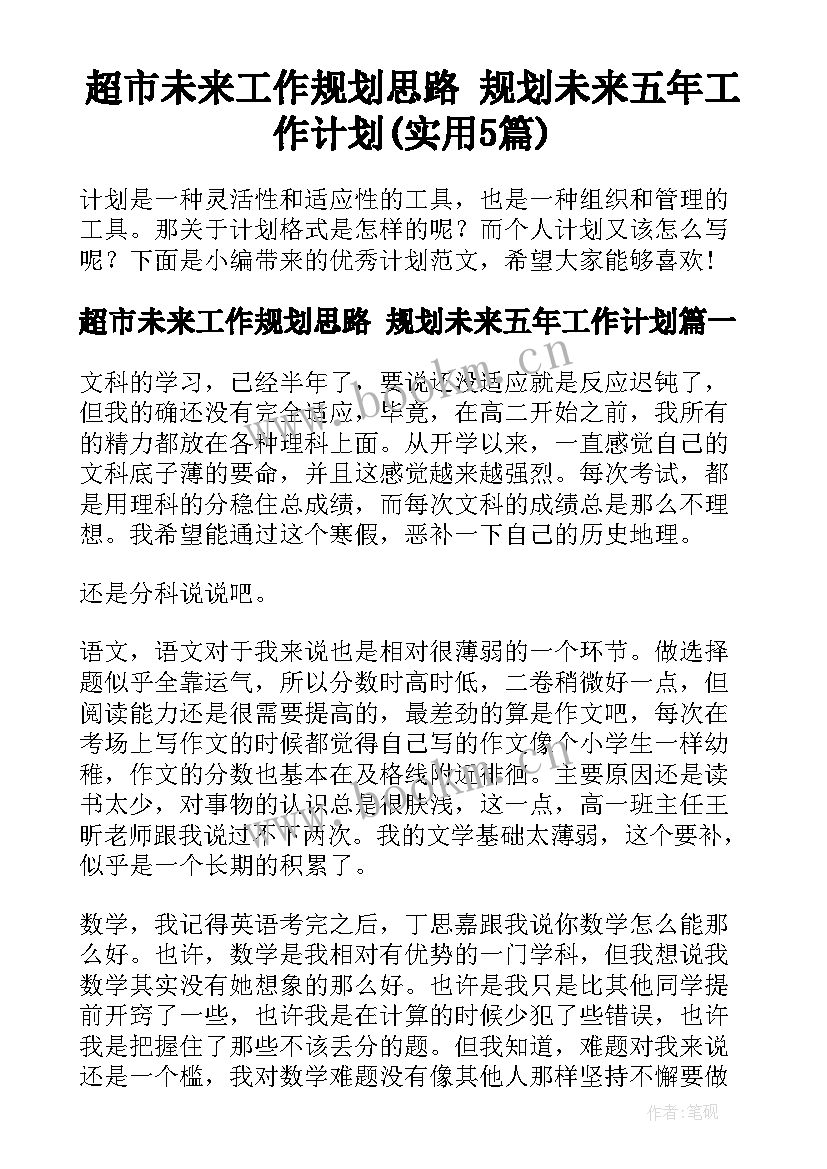 超市未来工作规划思路 规划未来五年工作计划(实用5篇)