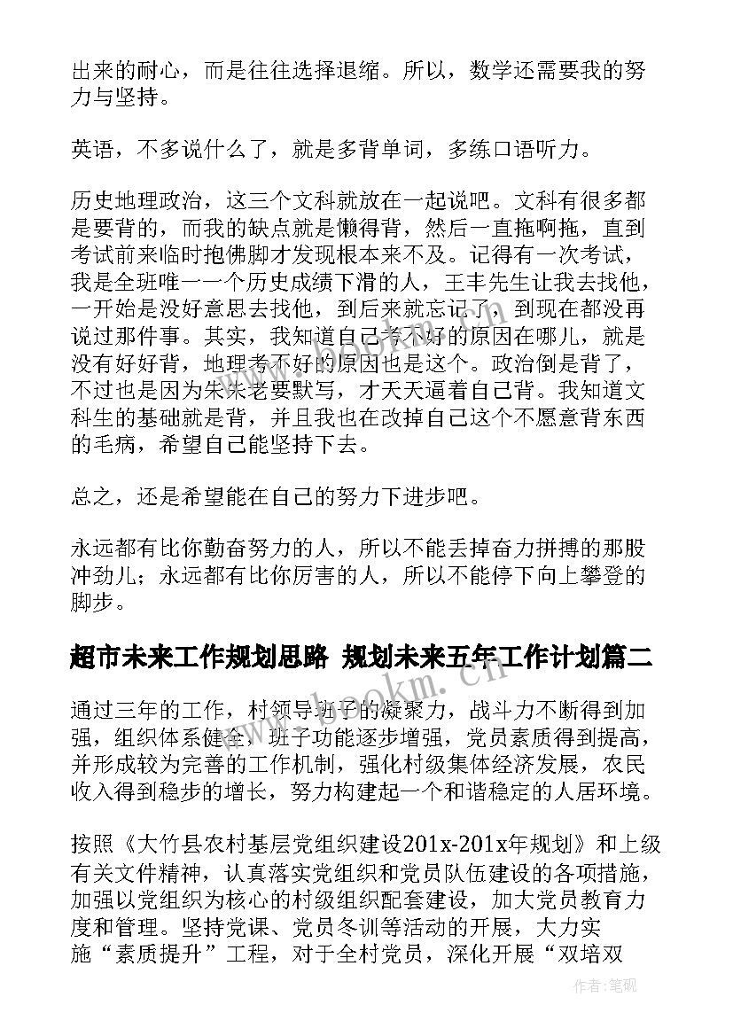 超市未来工作规划思路 规划未来五年工作计划(实用5篇)