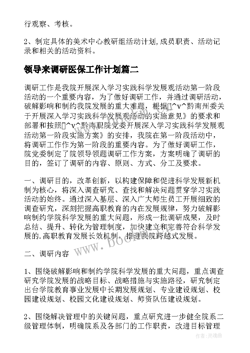 2023年领导来调研医保工作计划(模板5篇)