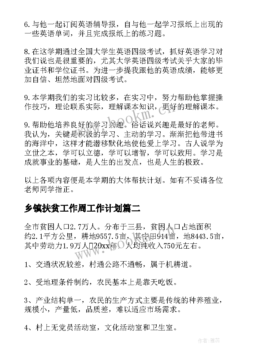 2023年乡镇扶贫工作周工作计划(优秀6篇)