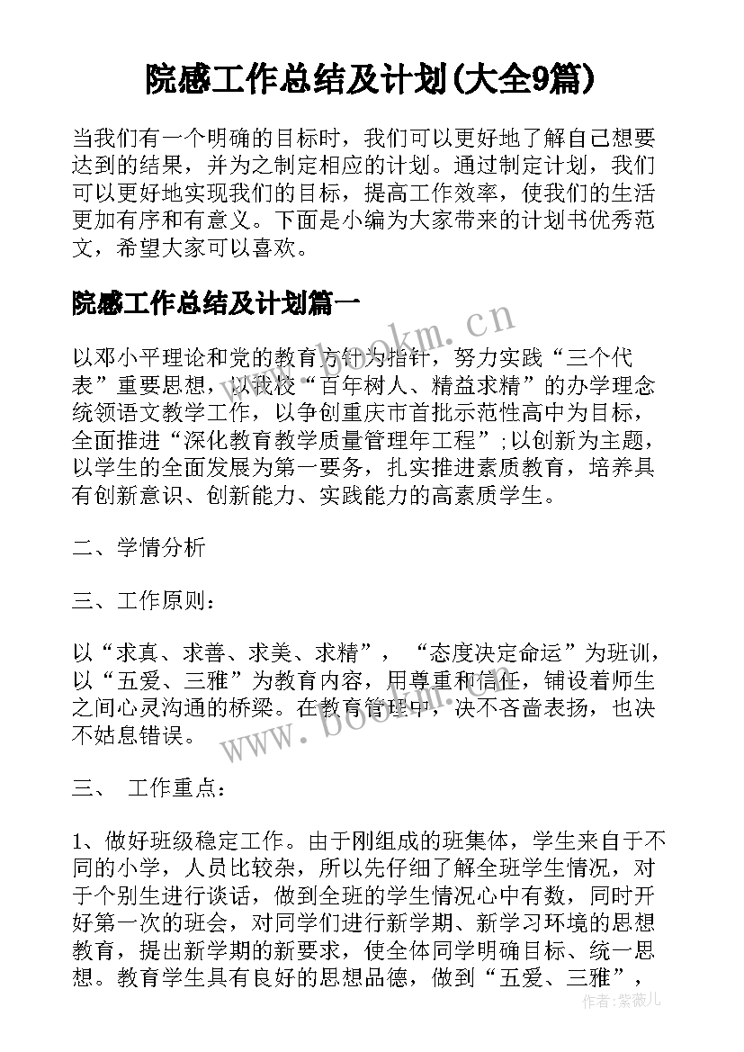 院感工作总结及计划(大全9篇)