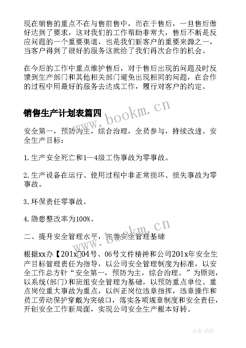 销售生产计划表(实用8篇)