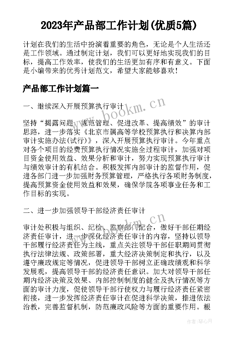 2023年产品部工作计划(优质5篇)