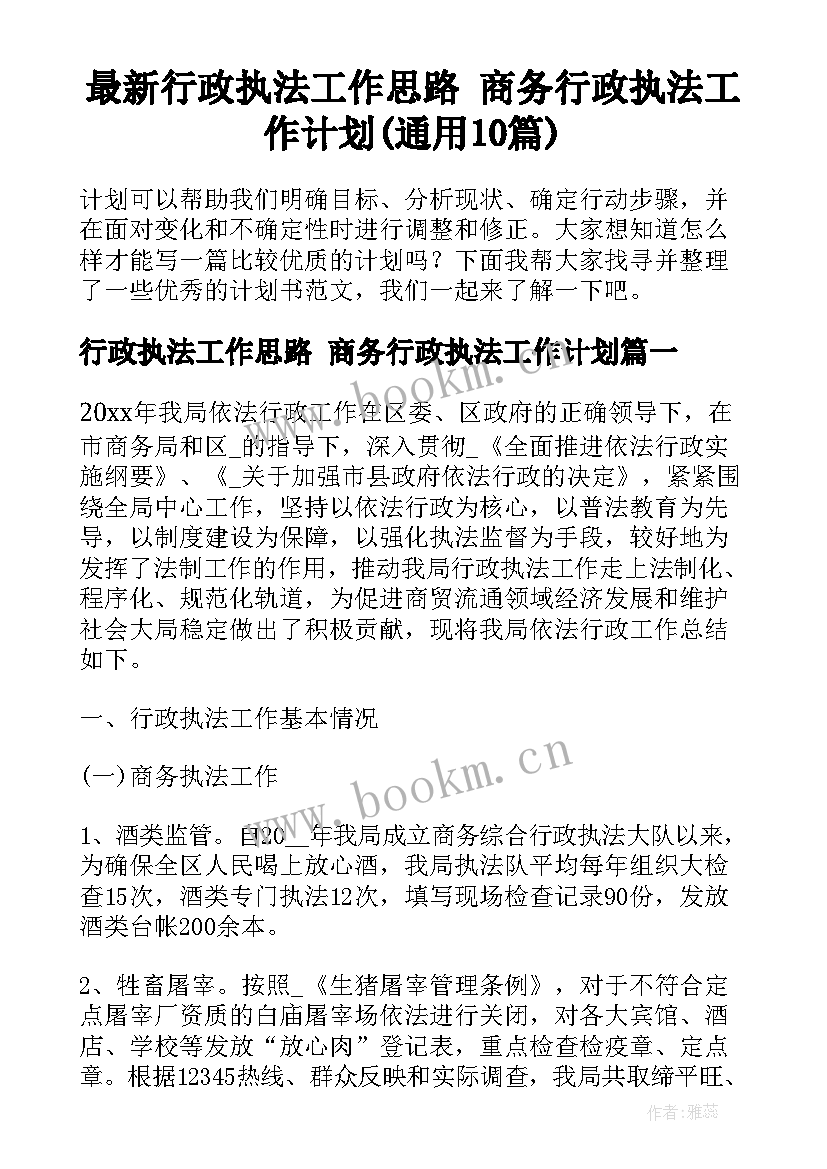 最新行政执法工作思路 商务行政执法工作计划(通用10篇)