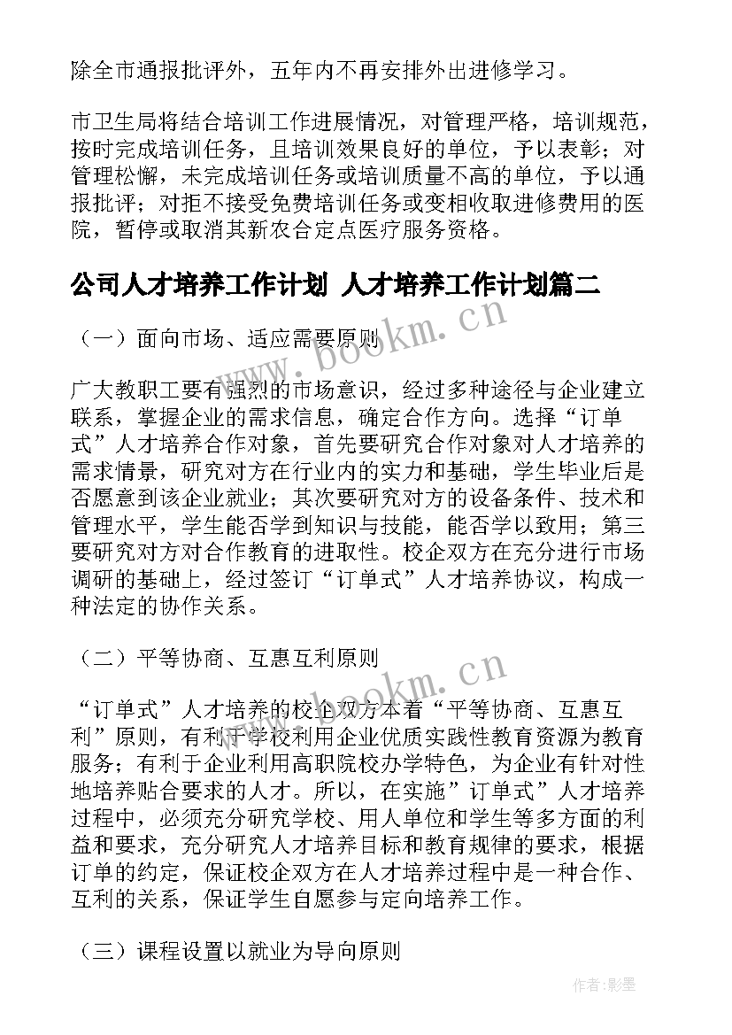 2023年公司人才培养工作计划 人才培养工作计划(汇总6篇)