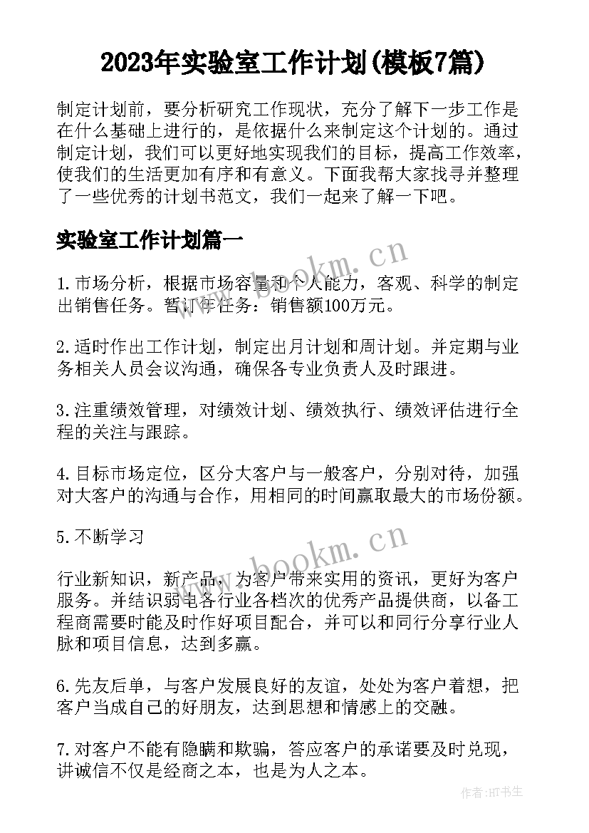 2023年实验室工作计划(模板7篇)