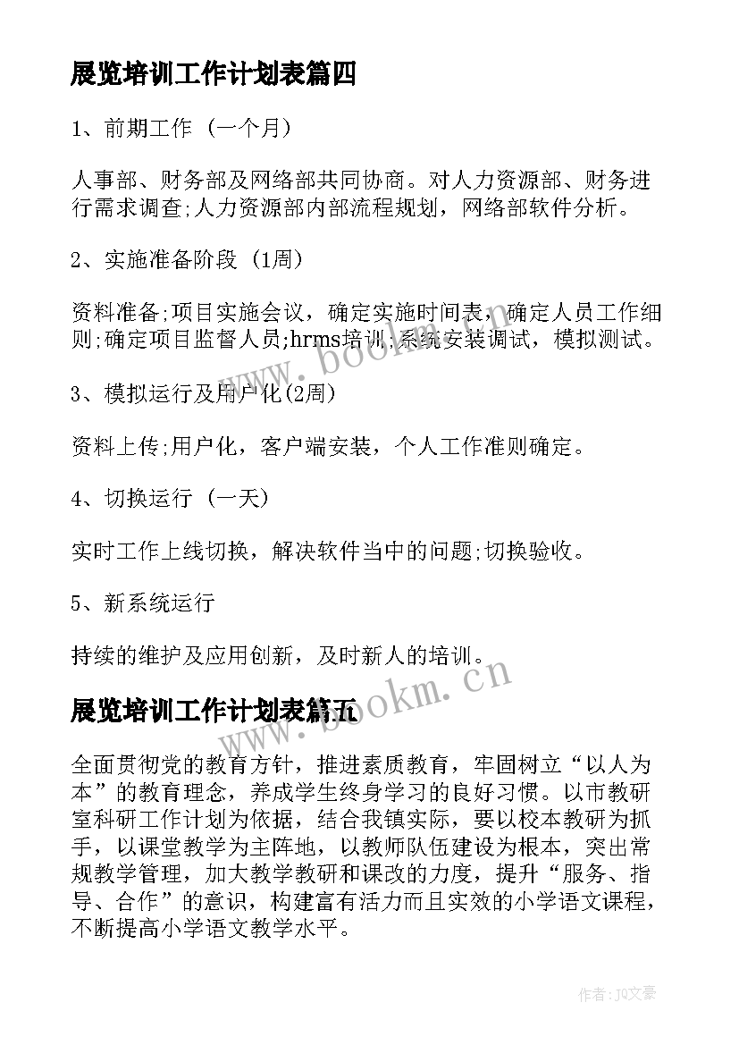 最新展览培训工作计划表(优质10篇)