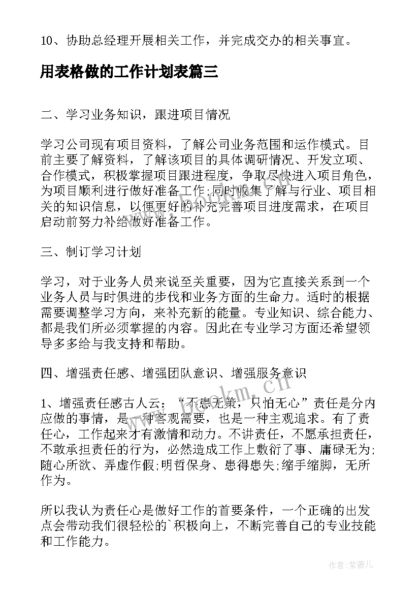 最新用表格做的工作计划表(优质8篇)