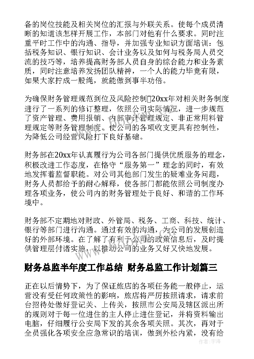 2023年财务总监半年度工作总结 财务总监工作计划(大全8篇)