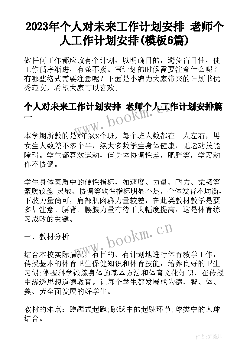 2023年个人对未来工作计划安排 老师个人工作计划安排(模板6篇)