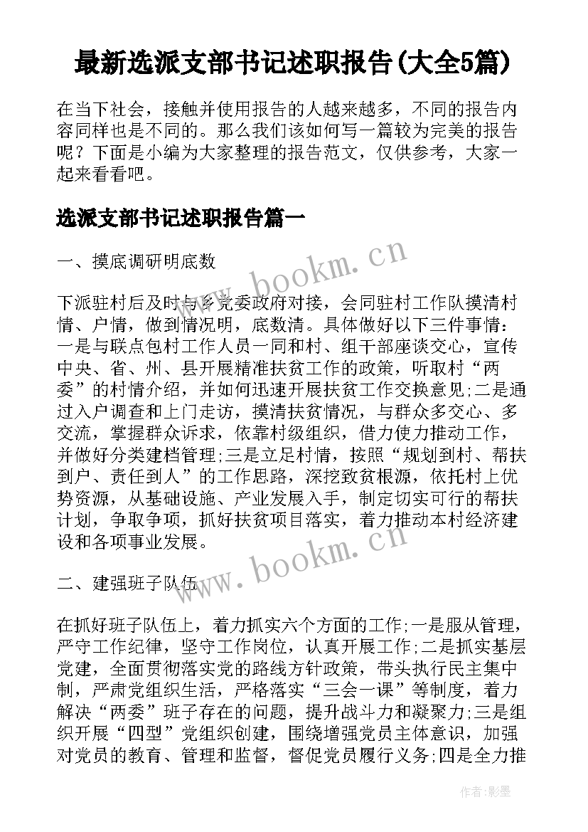 最新选派支部书记述职报告(大全5篇)