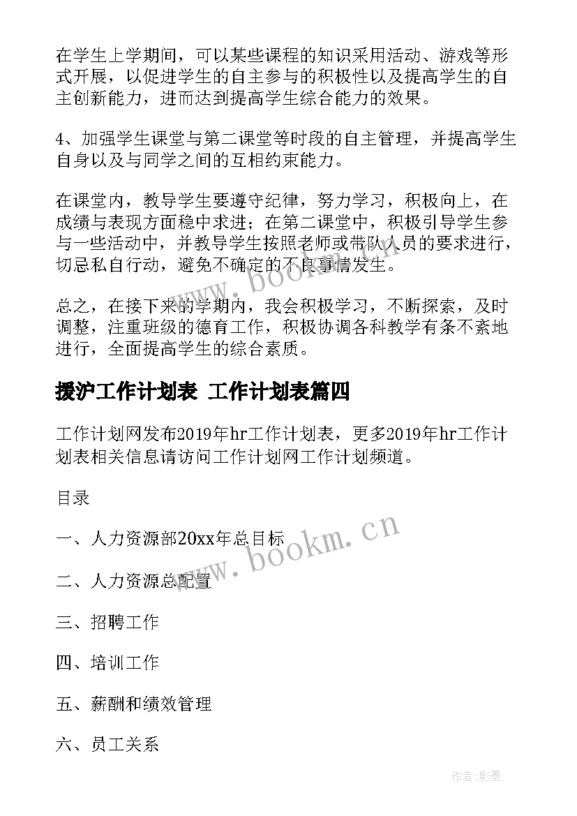 最新援沪工作计划表 工作计划表(实用7篇)