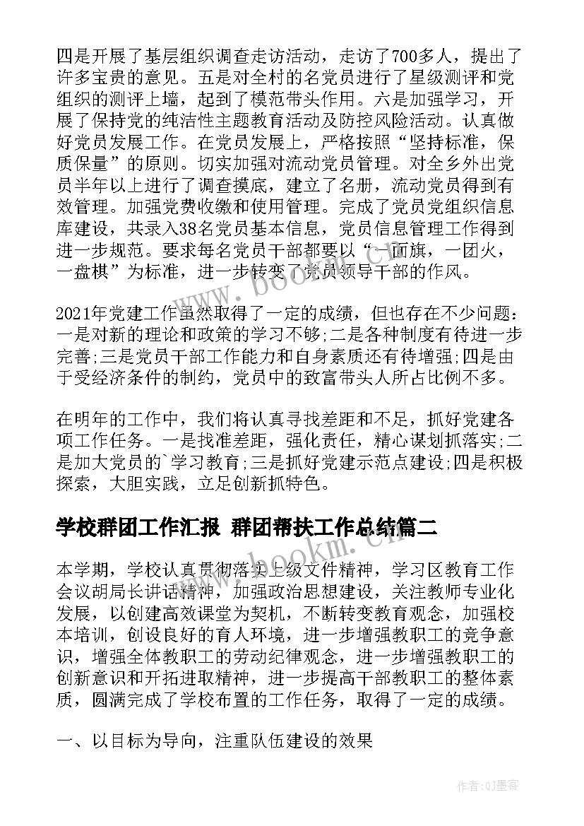 最新学校群团工作汇报 群团帮扶工作总结(汇总8篇)