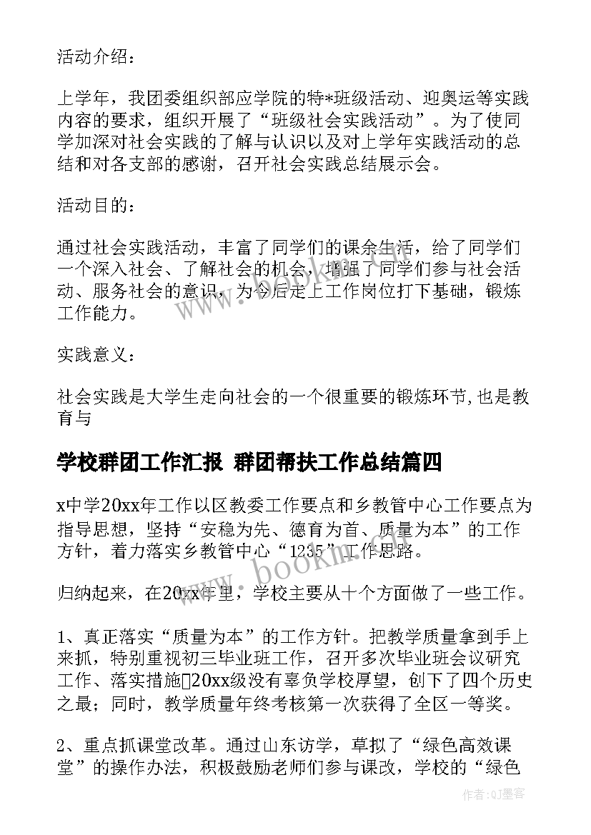 最新学校群团工作汇报 群团帮扶工作总结(汇总8篇)