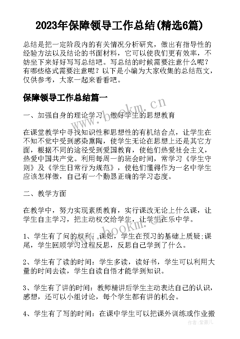 2023年保障领导工作总结(精选6篇)