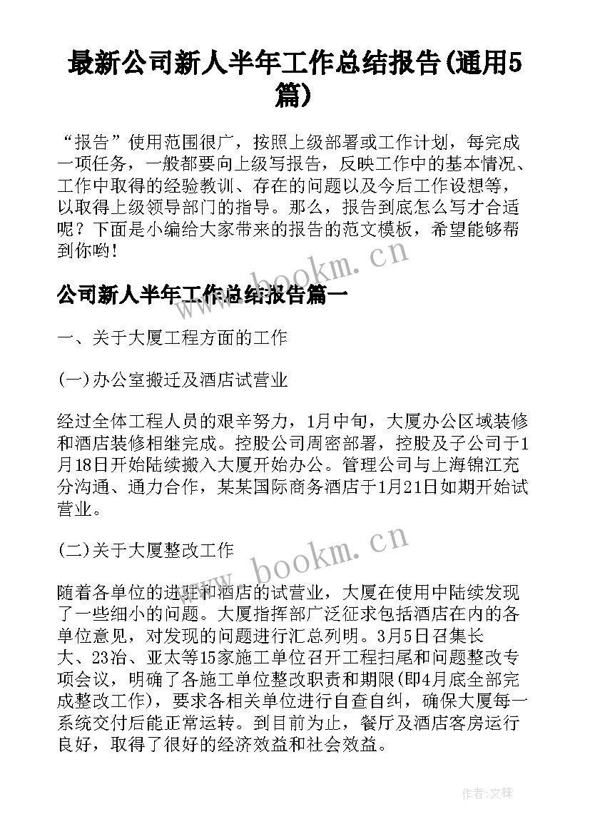 最新公司新人半年工作总结报告(通用5篇)