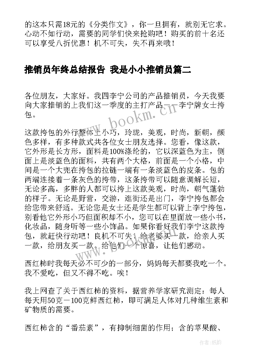 推销员年终总结报告 我是小小推销员(汇总7篇)