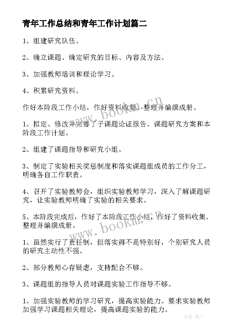 2023年青年工作总结和青年工作计划(汇总5篇)