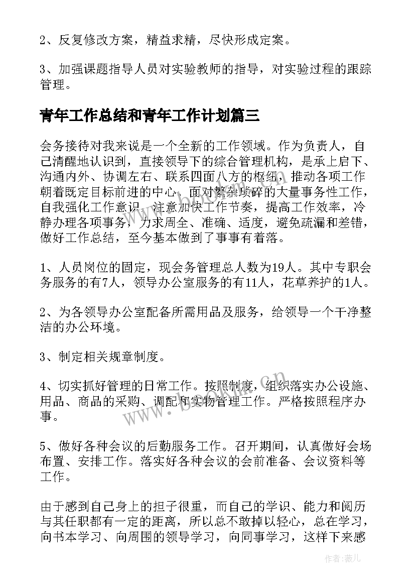 2023年青年工作总结和青年工作计划(汇总5篇)