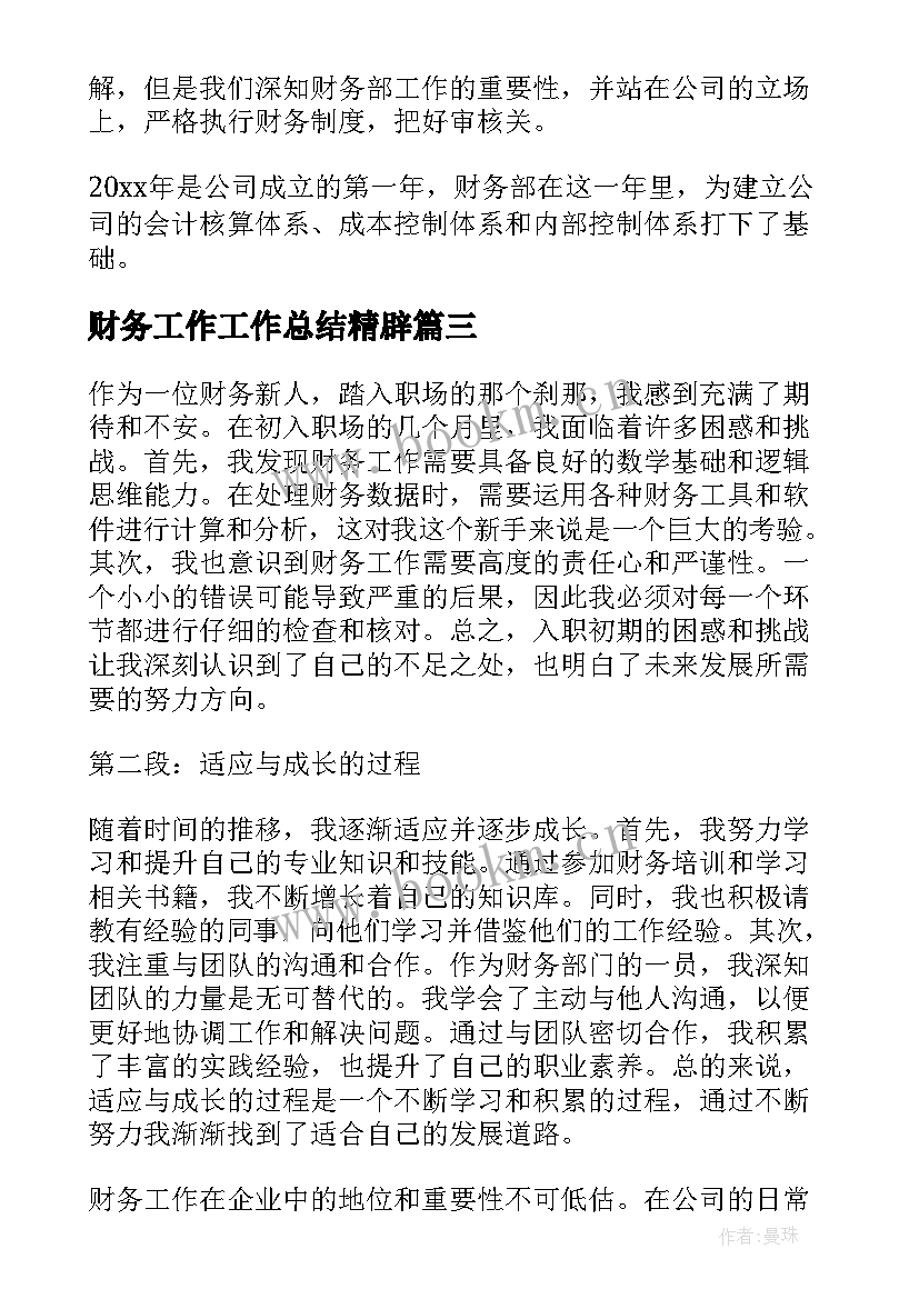 2023年财务工作工作总结精辟(优质8篇)