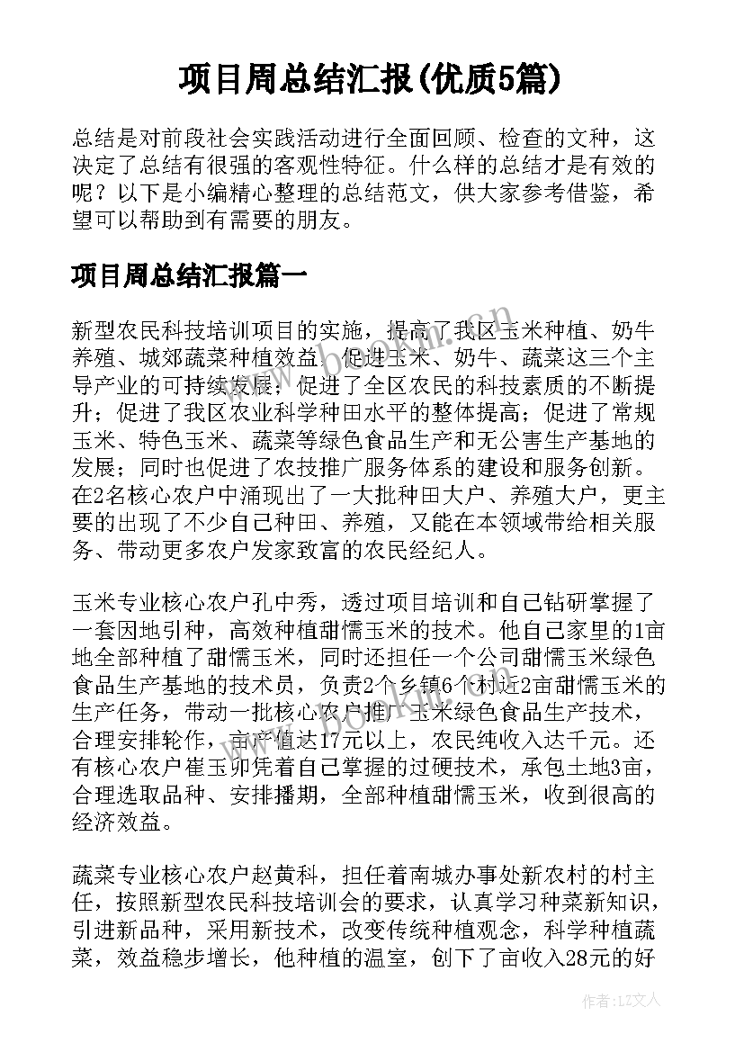 项目周总结汇报(优质5篇)