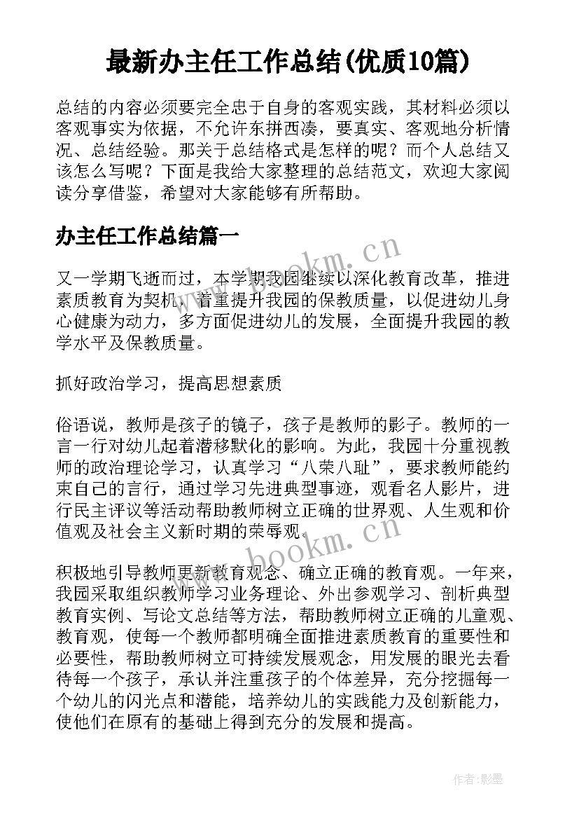 最新办主任工作总结(优质10篇)