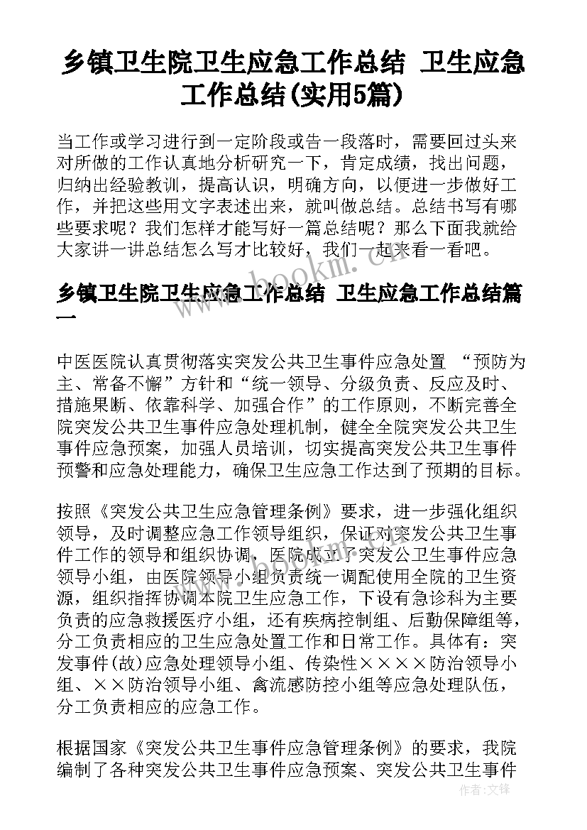 乡镇卫生院卫生应急工作总结 卫生应急工作总结(实用5篇)